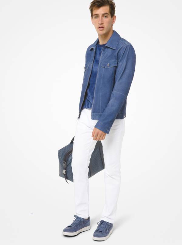 Panske Bundy Michael Kors Suede Trucker Indigo - Oblecenie Michael Kors Outlet | PINRV-1094